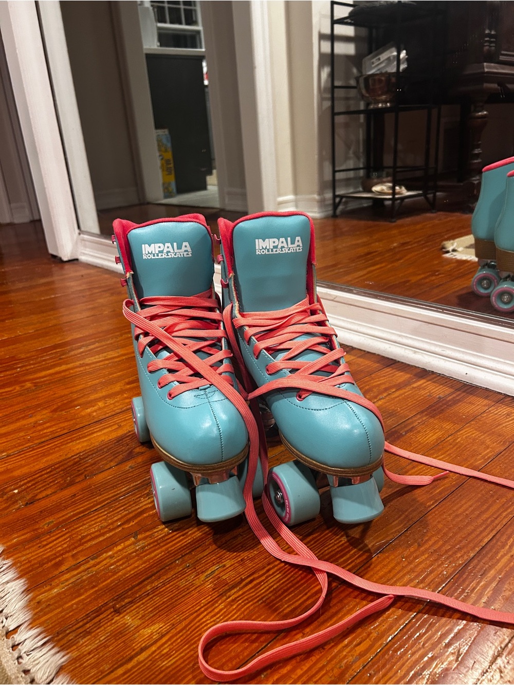 IMPALA Women’s Teal Roller Skates with Coral Laces